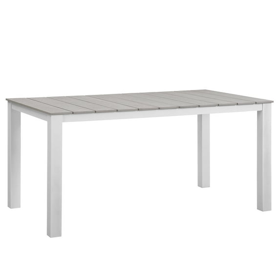 Modway Maine 63" Outdoor Patio Dining Table in White Light Gray