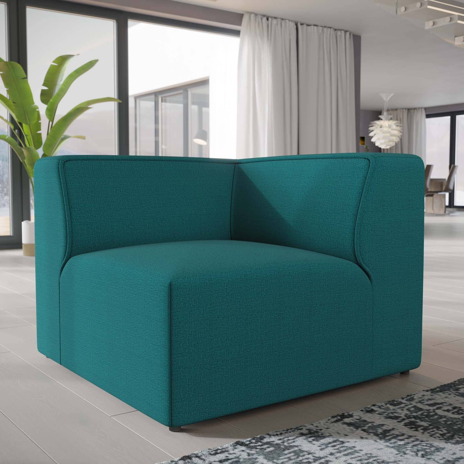 Modway Mingle Modern Style Polyester Fabric Sofa Corner Chair in Teal Blue