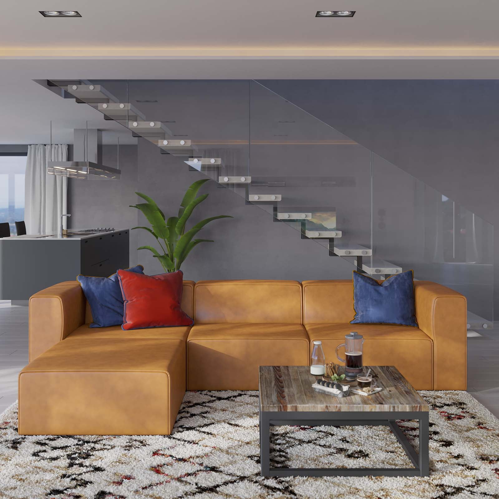 Modway Mingle Modern Faux Leather Sofa and Ottoman Set in Tan