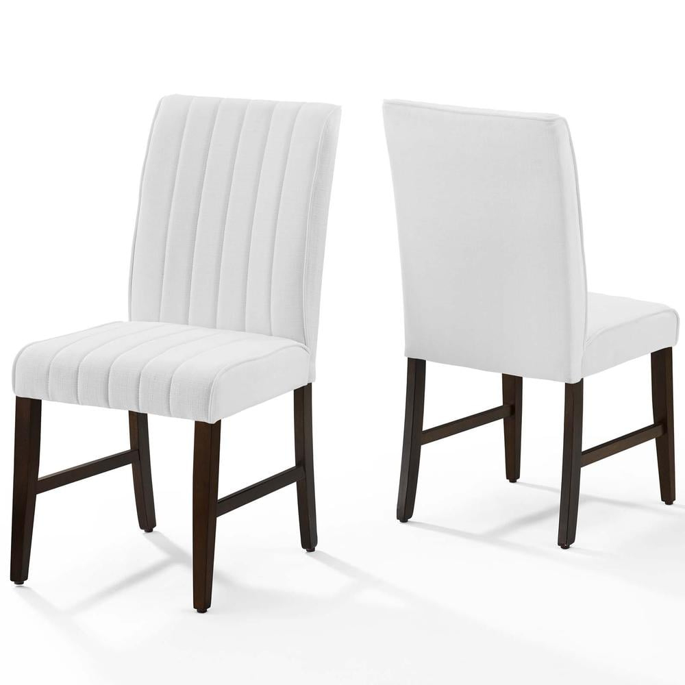 Modway Motivate 18.5" Channel Tufted Fabric Dining Chair in White (Set of 2)