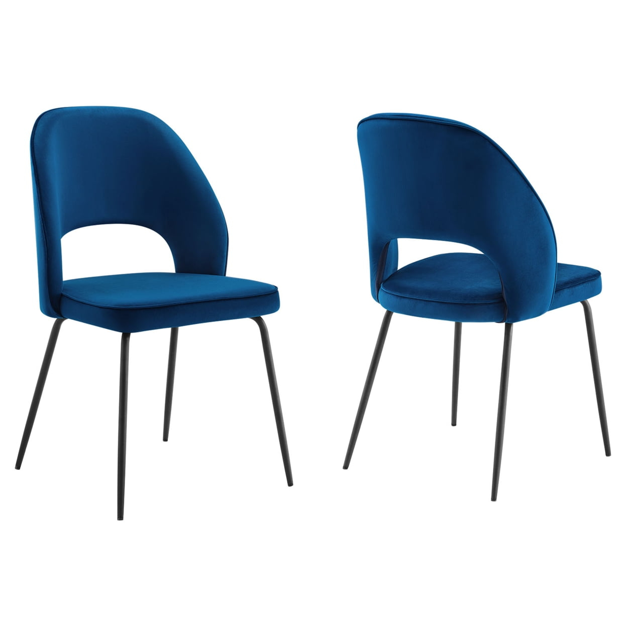 Modway Nico 18.5" Velvet Dining Chairs in Navy/Black (Set of 2)