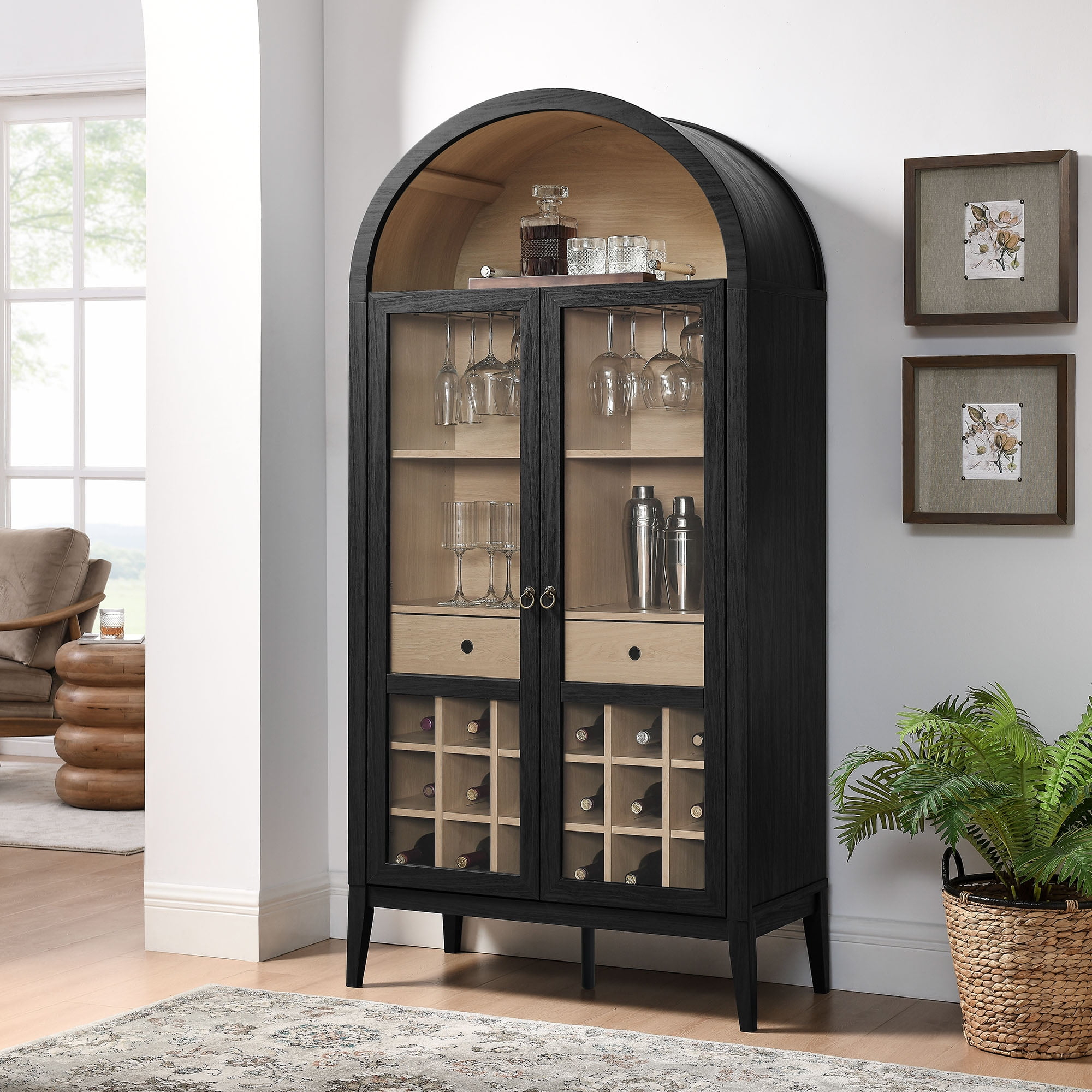 Modway Nolan Arched Bar Cabinet in Black