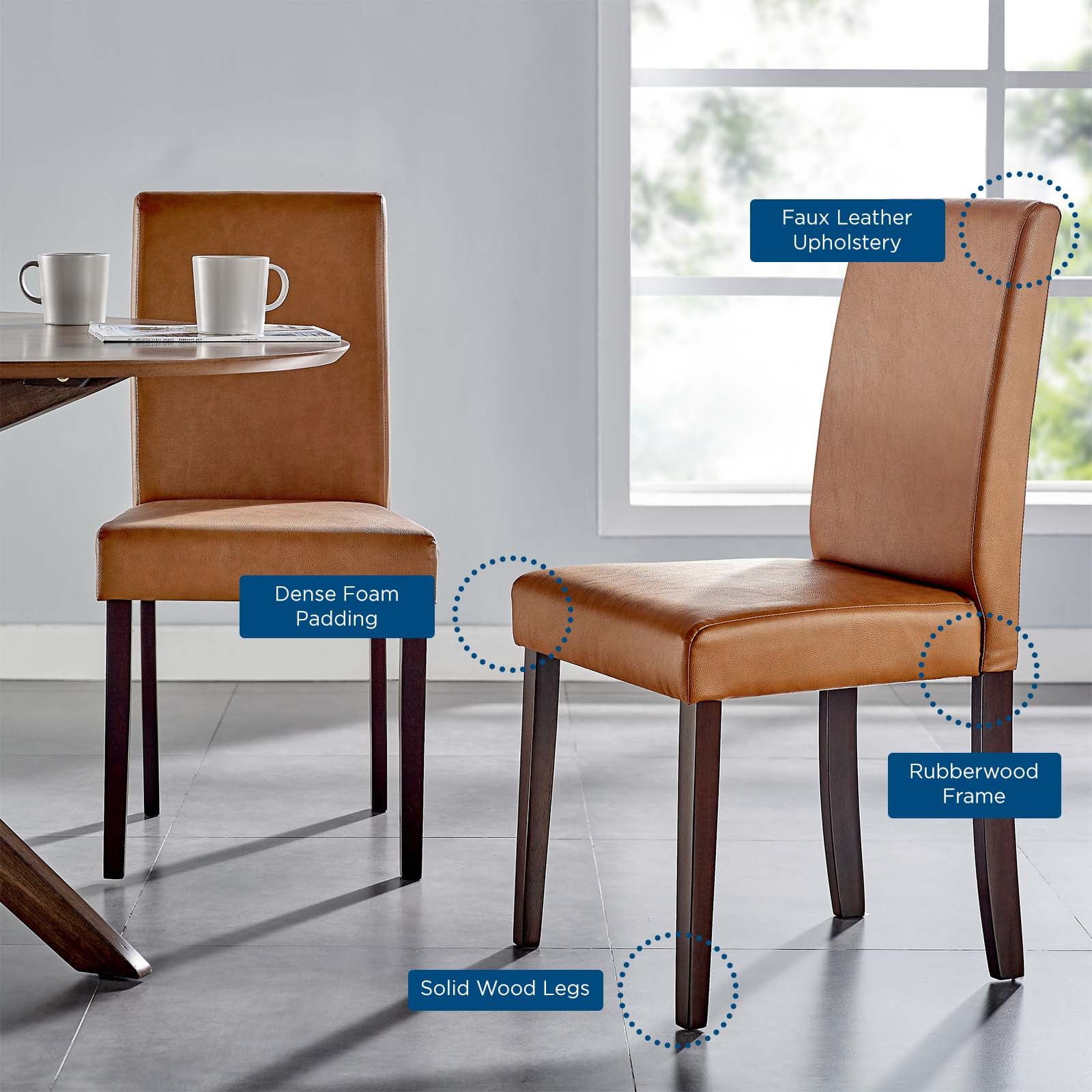 Modway Prosper Faux Leather Dining Side Chair Set of 2 in Tan