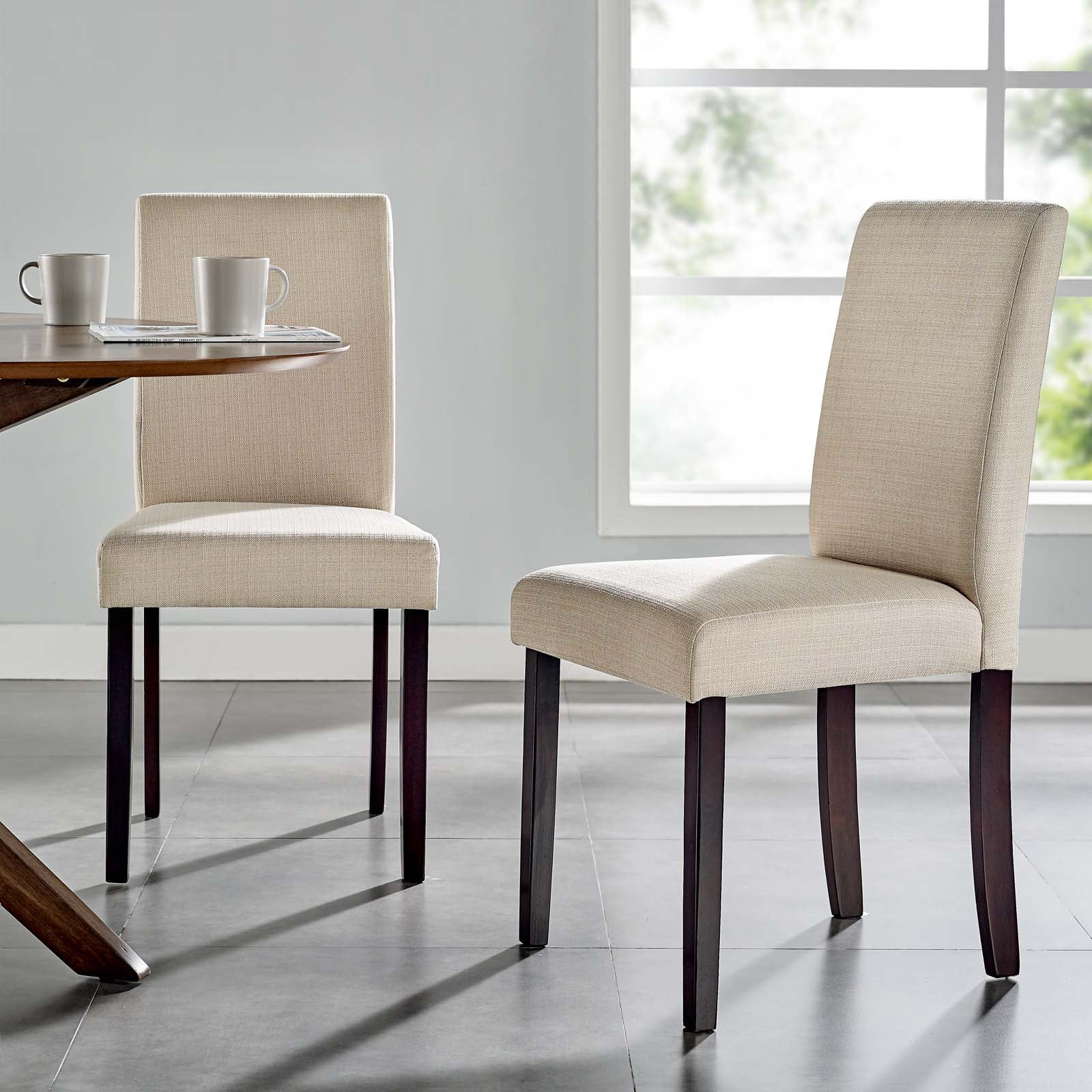 Modway Prosper Upholstered Fabric Dining Side Chair Set of 2 in Beige