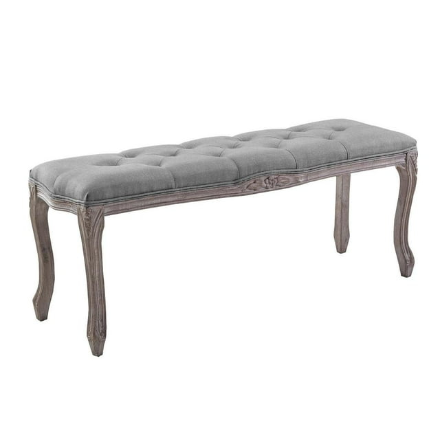 Ergode Regal Vintage French Upholstered Fabric Bench - Light Gray
