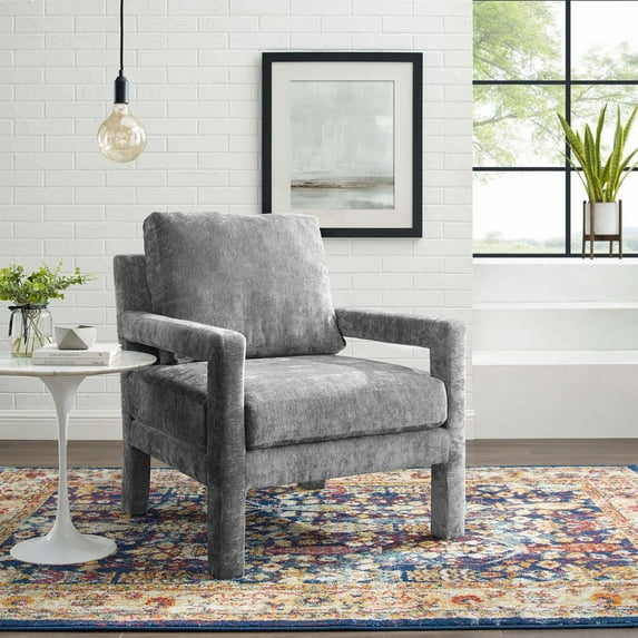 Modway Rehearse Crushed Performance Velvet Armchair in Gray