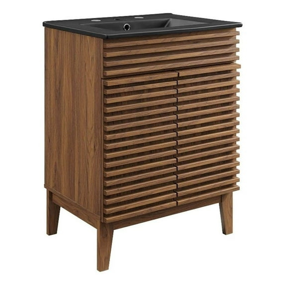 Modway Render 24" Modern Wood Bathroom Vanity in Walnut/Black