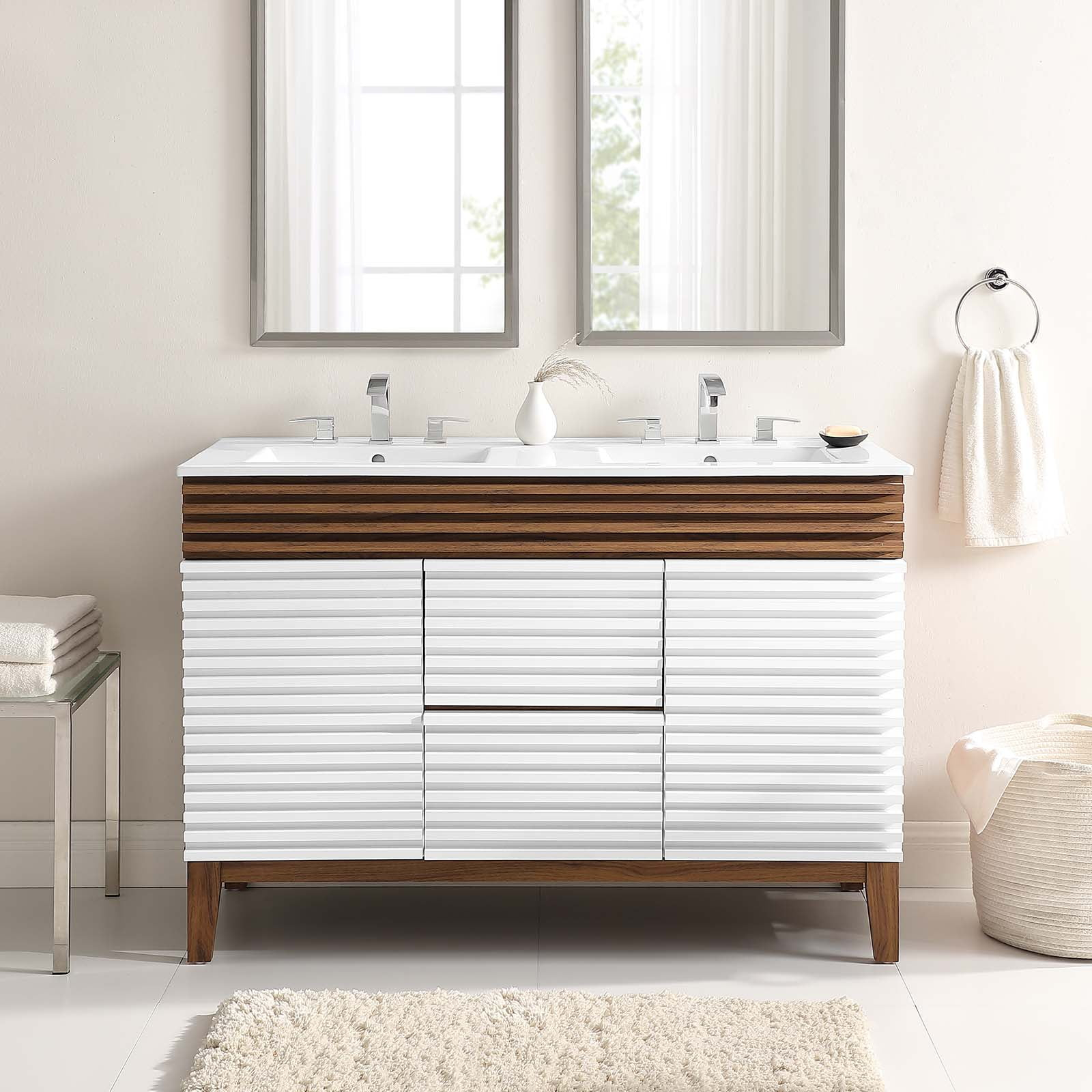 Modway Render 48" Double Sink Bathroom Vanity in White Walnut White