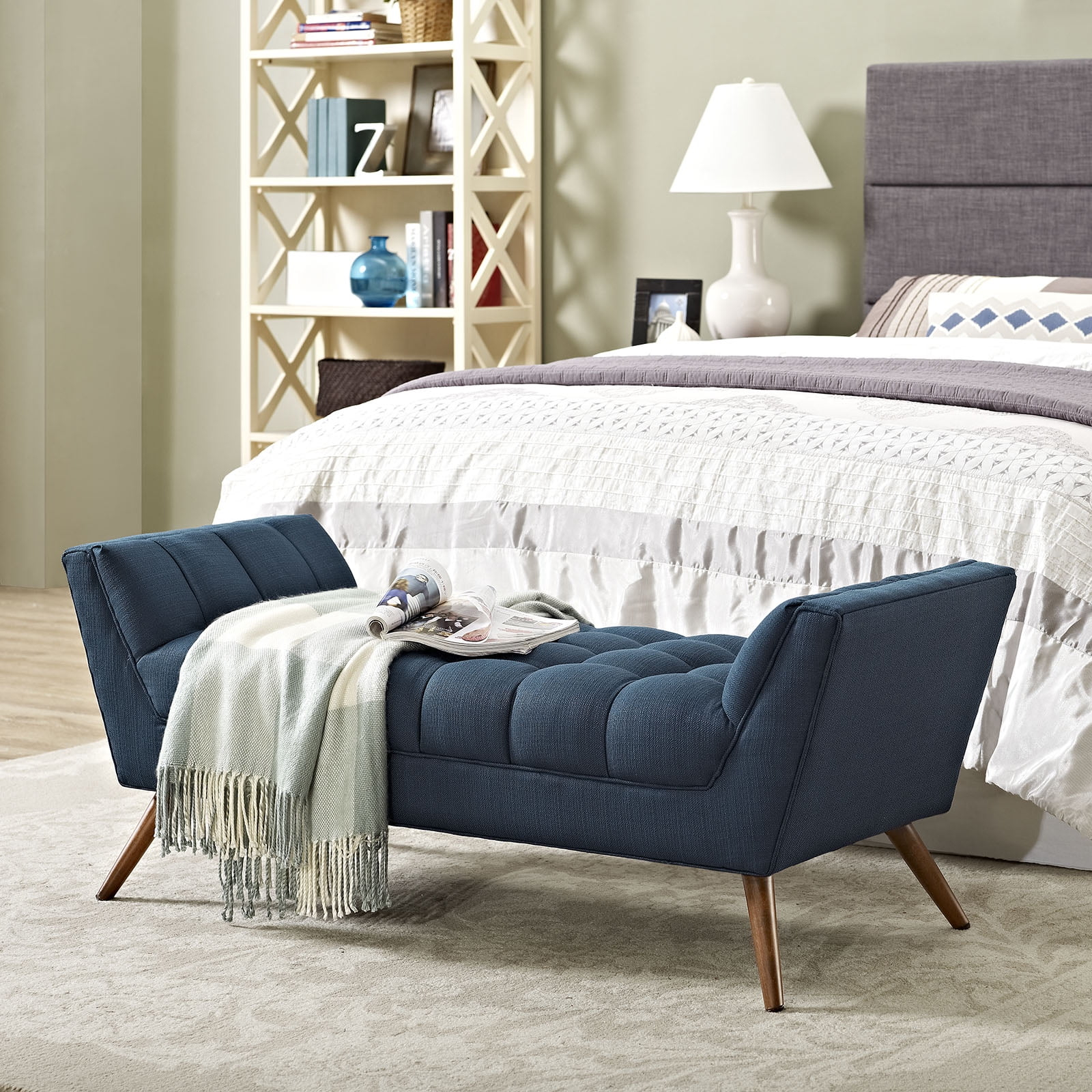 Modway Response Medium Upholstered Fabric Bench in Azure