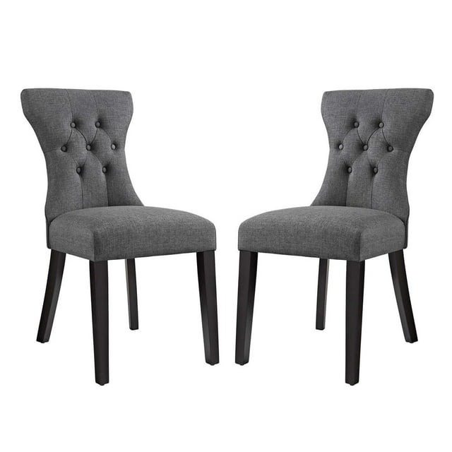 Modway Silhouette 19.5" Tufted Fabric Dining Side Chair in Gray (Set of 2)