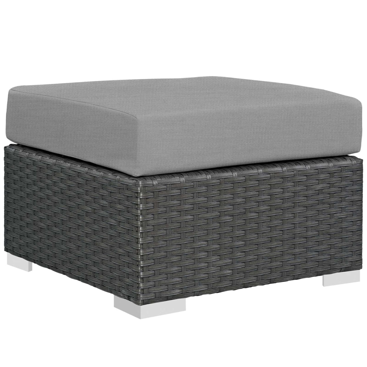 Modway Sojourn Aluminum and Rattan Patio Ottoman in Canvas/Gray