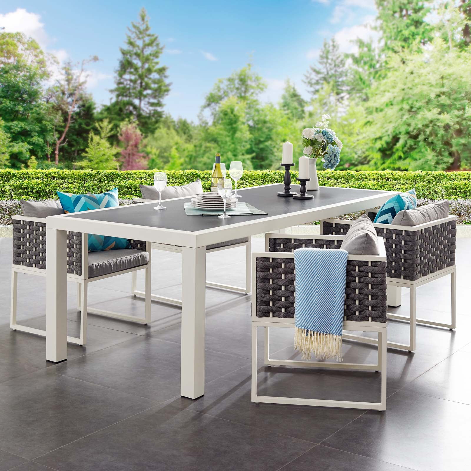Modway Stance Rectangle Aluminum Patio Dining Table in White and Gray