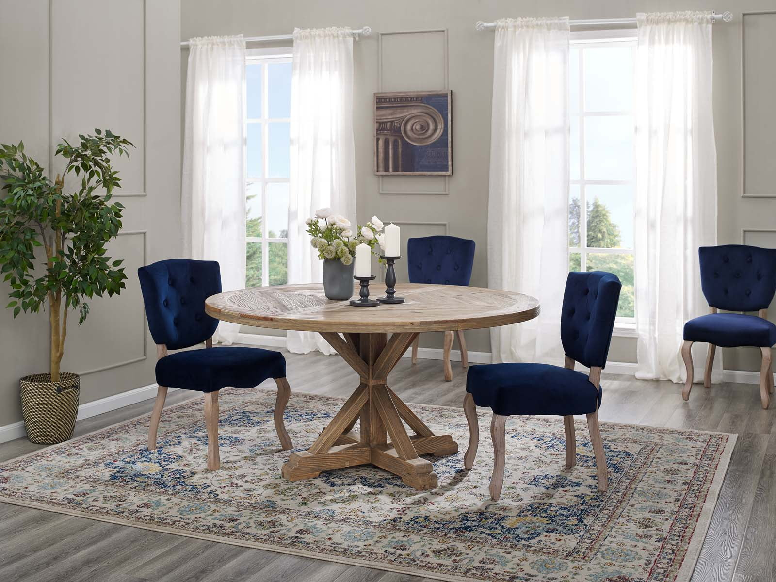 Modway Stitch 59" Round Pine Wood Dining Table in Brown