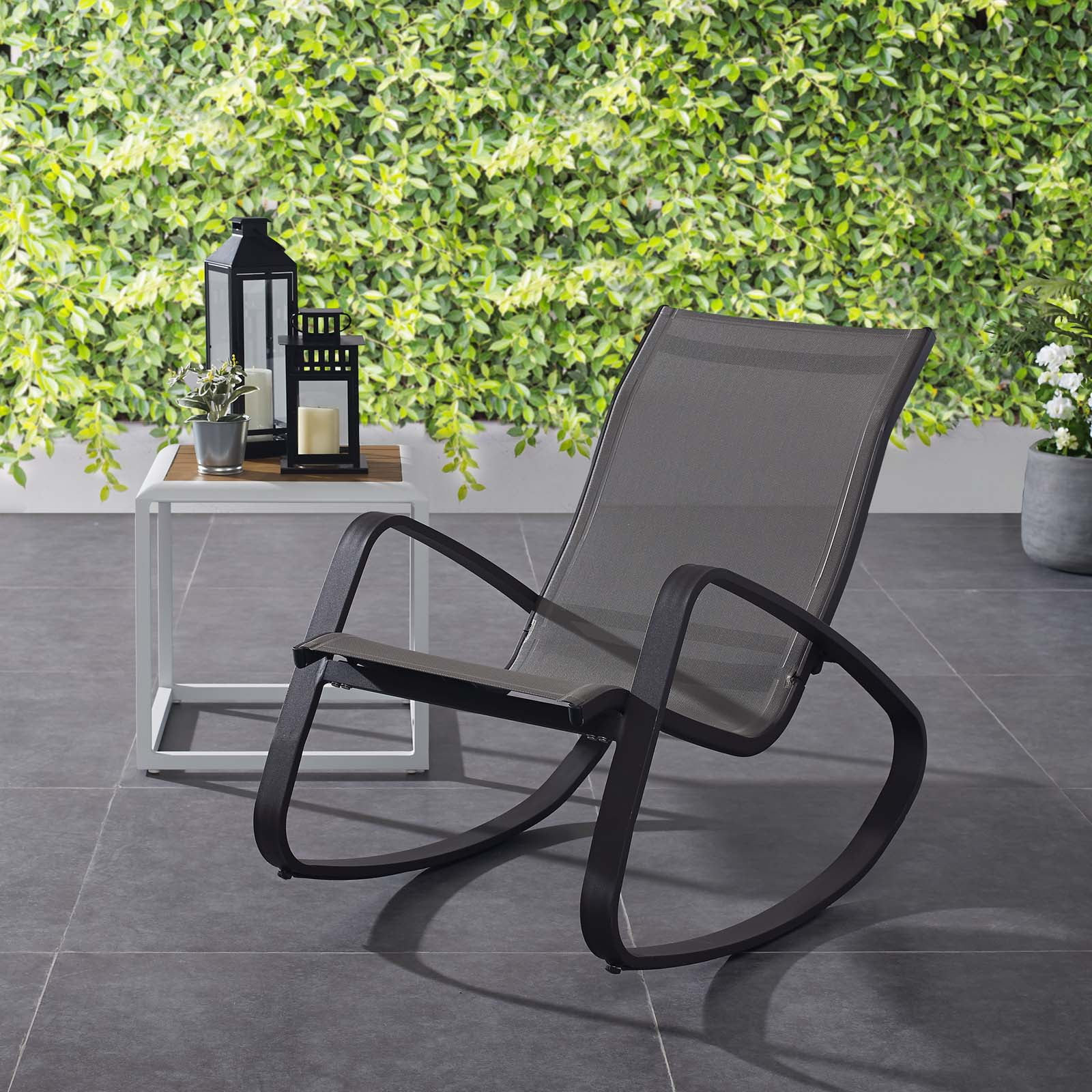 Modway Traveler Mesh Fabric & Aluminum Patio Rocker in Black