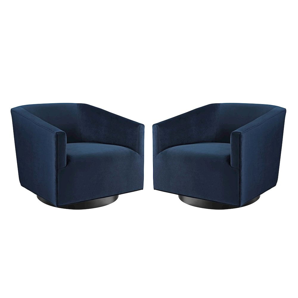 Modway Twist Performance Velvet Tufted Swivel Arm in Midnight Blue (Set of 2)
