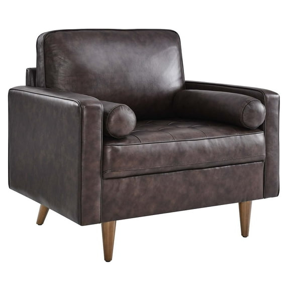 Modway Valour Modern Style Leather and Dense Foam Armchair in Brown Finish