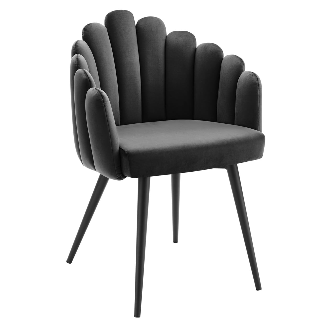Modway Vanguard 19.5" Scalloped Back Velvet Dining Chair in Black/Charcoal