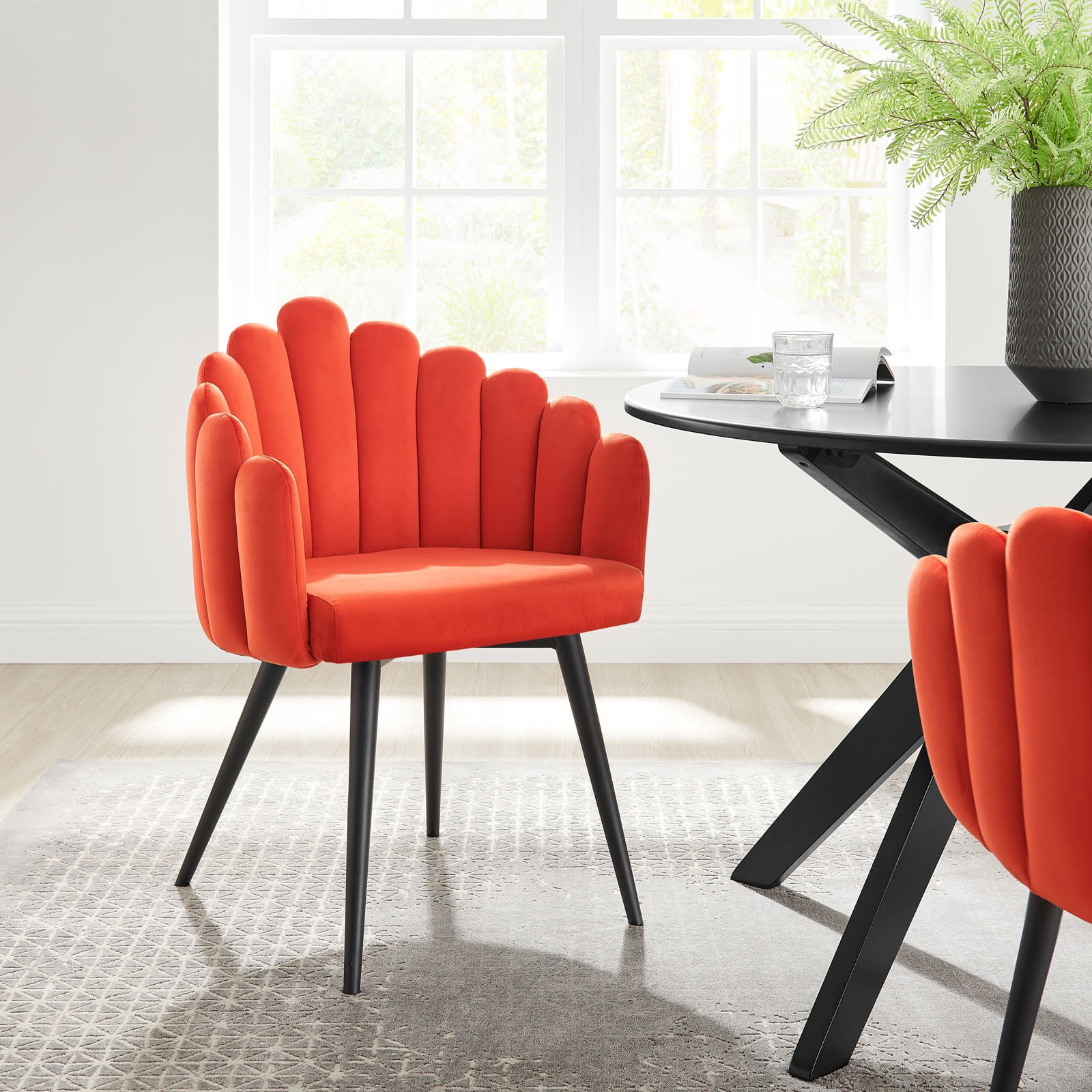 Modway Vanguard Performance Velvet Dining Chair in Black Orange