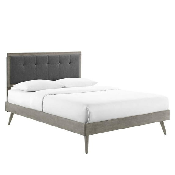Modway Willow Full Wood Platform Bed With Splayed Legs in Gray Charcoal