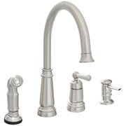 Spot Resist Stainless Steel High Arc Kitchen Faucet with Side Sprayer and Soap Dispenser