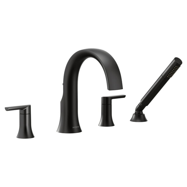 Doux Double Handle Deck Mounted Roman Tub Faucet Trim with Handshower