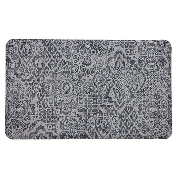 Mohawk Home Dri-Pro Cushion Kitchen Mat, Damask Nouveau, Grey, 1' 6" X 2' 6"