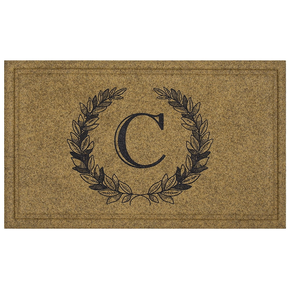 Mohawk Home Laurel Monogram C Low Pile Printed Faux Coir All Weather Eco Friendly Indoor/Outdoor Doormat, Natural, 1' 6" X 2' 6"