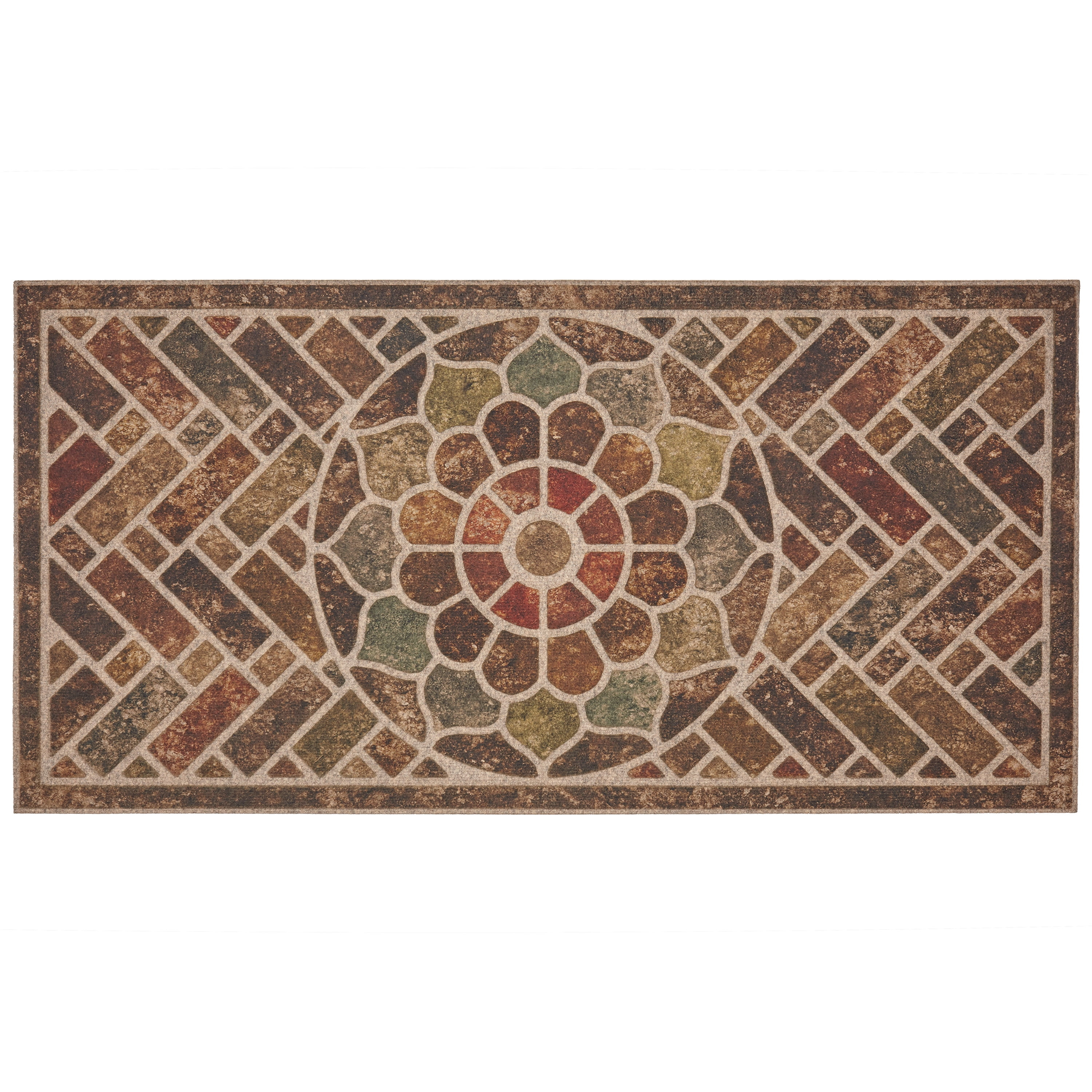 Mainstays Stone Estate Low Pile Moisture Absorbent Polyester Rubber Backed Floral Indoor/Outdoor Doormat, Multi, 2’ x 4’