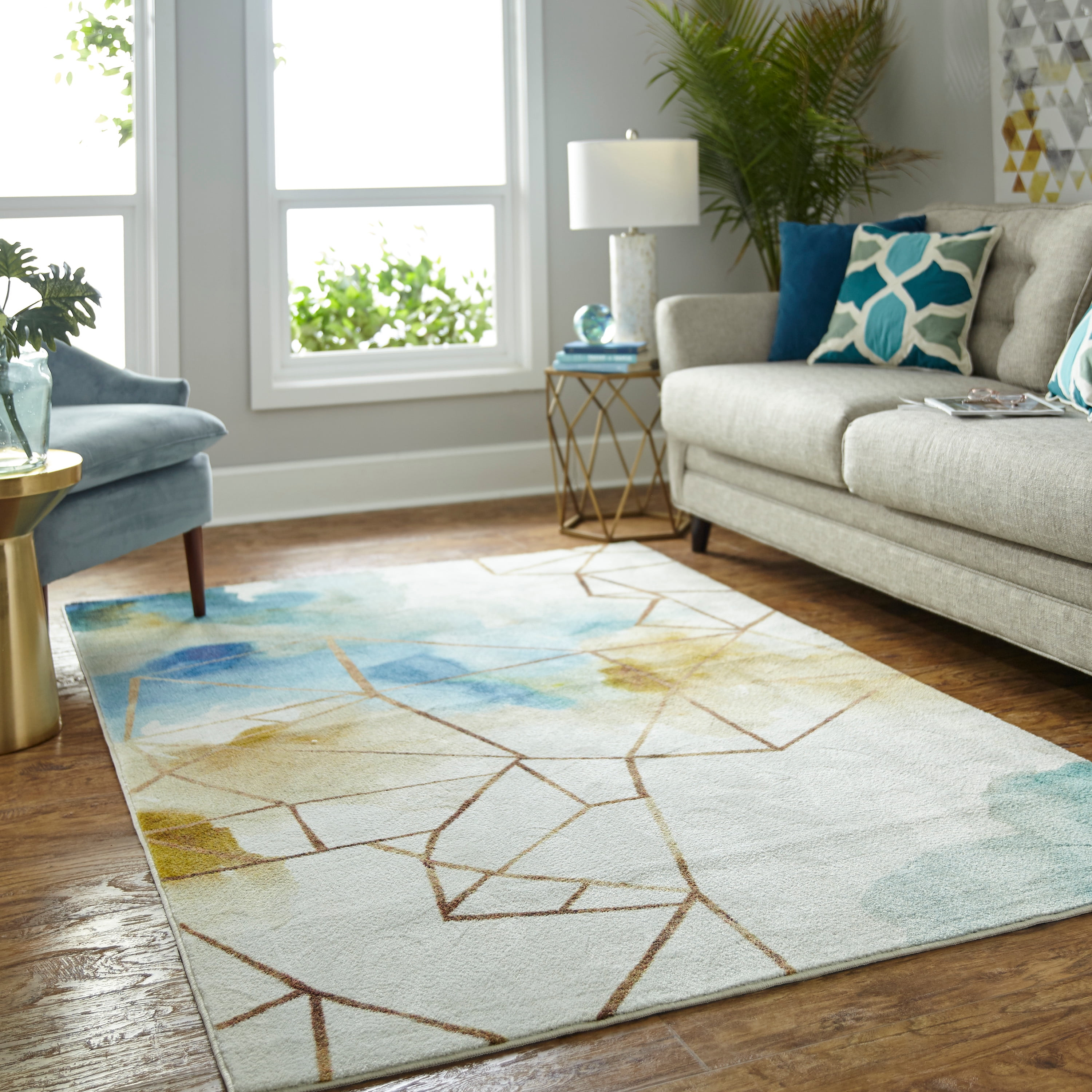 Mohawk Home Prismatic Illusion Water Transitional Abstract Precision Printed Area Rug, 3'x5', Cream & Blue