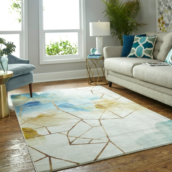Mohawk Home Prismatic Illusion Water Transitional Abstract Precision Printed Area Rug, 3'x5', Cream & Blue