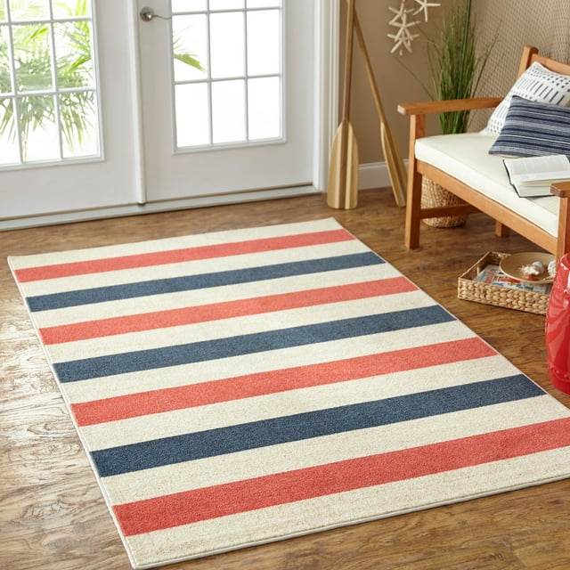 Mohawk Home Prismatic Sailor Stripe Navy Transitional Striped Coastal Precision Printed Area Rug, 8'x10', Red & Navy