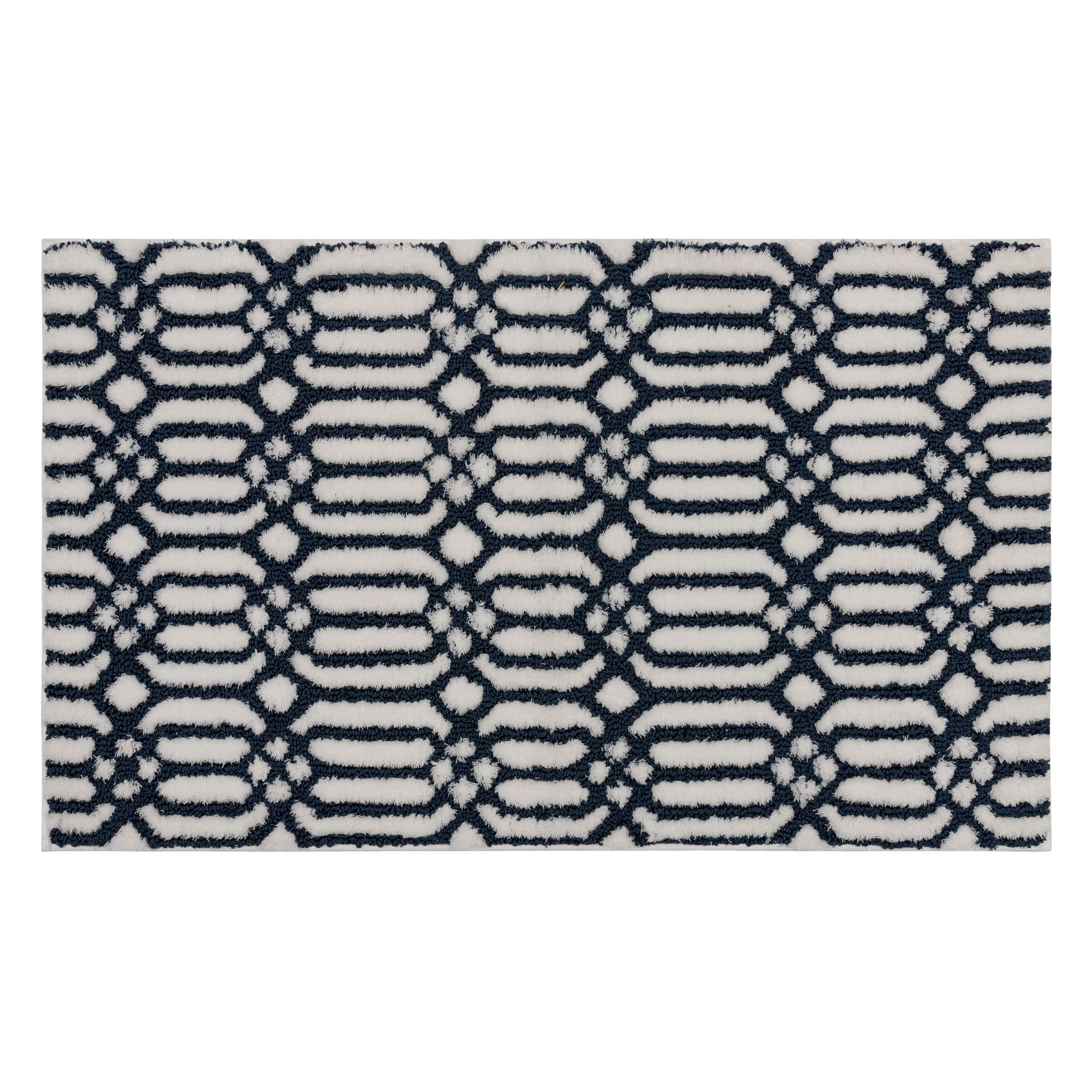 Mohawk Linkage Bath Mat Soft Absorbent Quick Dry Machine Washable Non-Slip Bathroom Mat, White/Indigo, 20" x 34"