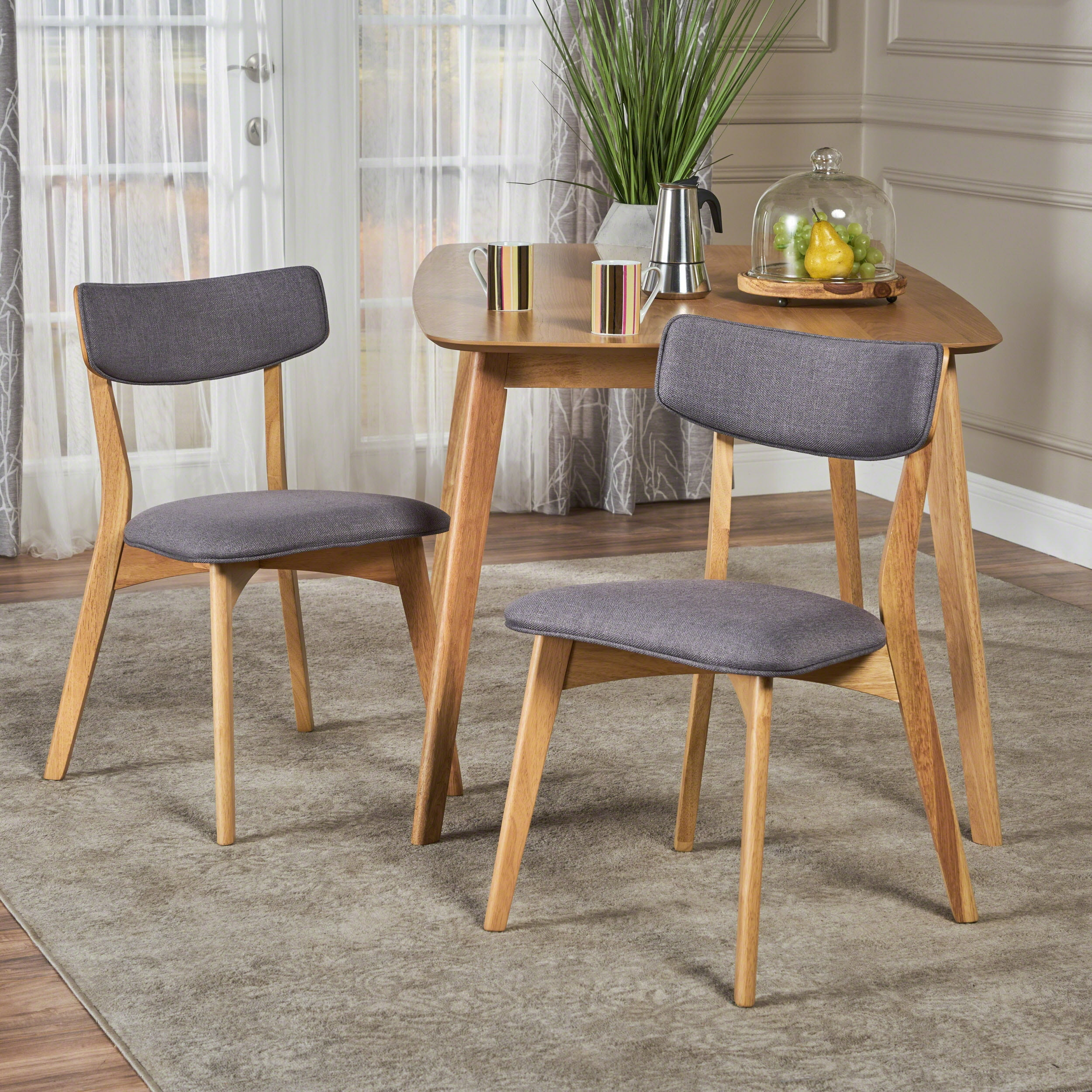 Molly Mid Century Modern Dining Chairs with Rubberwood Frame (Set of 2)