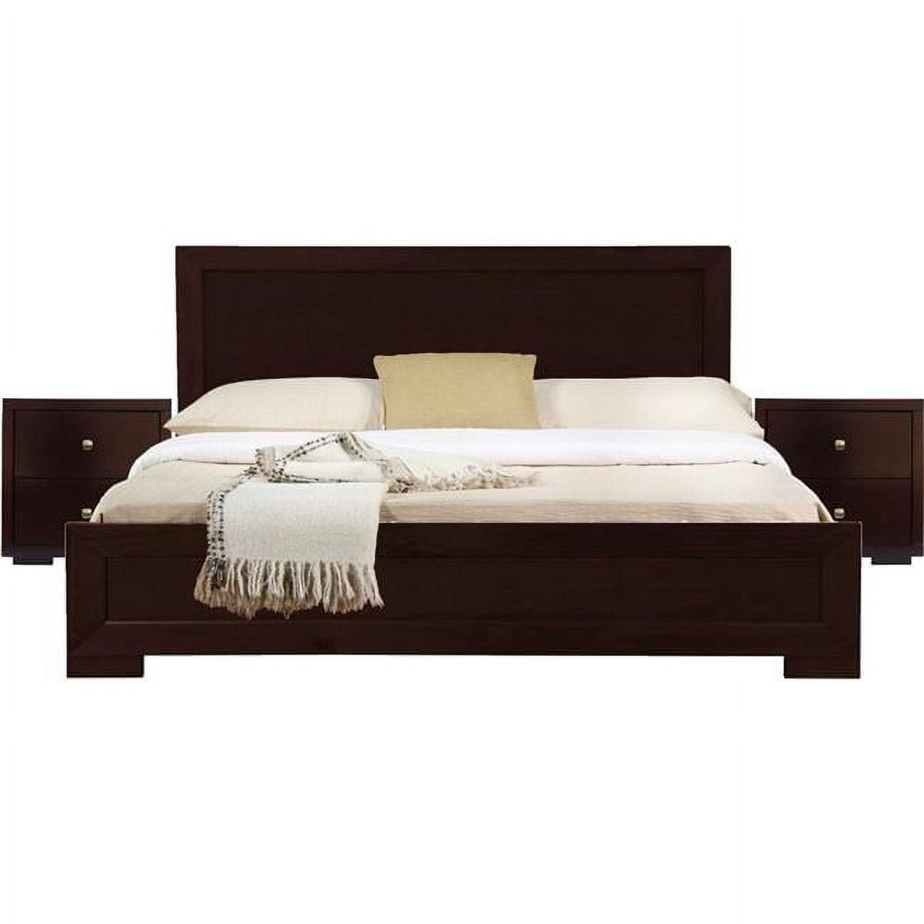 Moma Espresso Wood Platform King Bed with Two Nightstands, Espresso