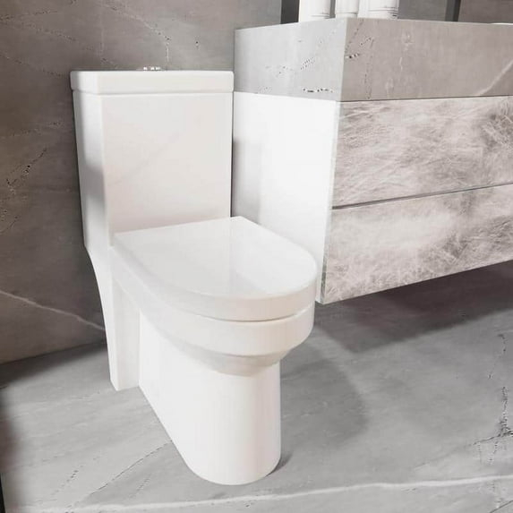 Momei One Piece Toilet,Floor-Discharge Dual Flush,Glossy White - 24.8x13x27.56
