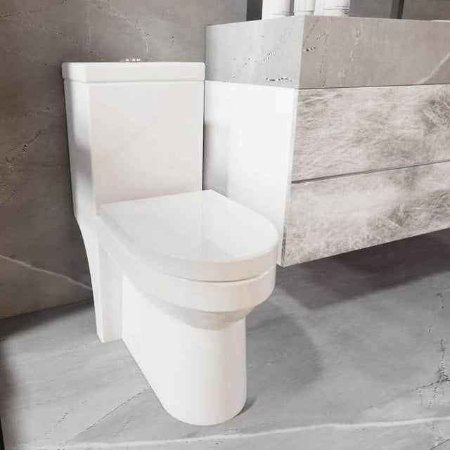 Momei One Piece Toilet,Floor-Discharge Dual Flush,Glossy White - 24.8x13x27.56