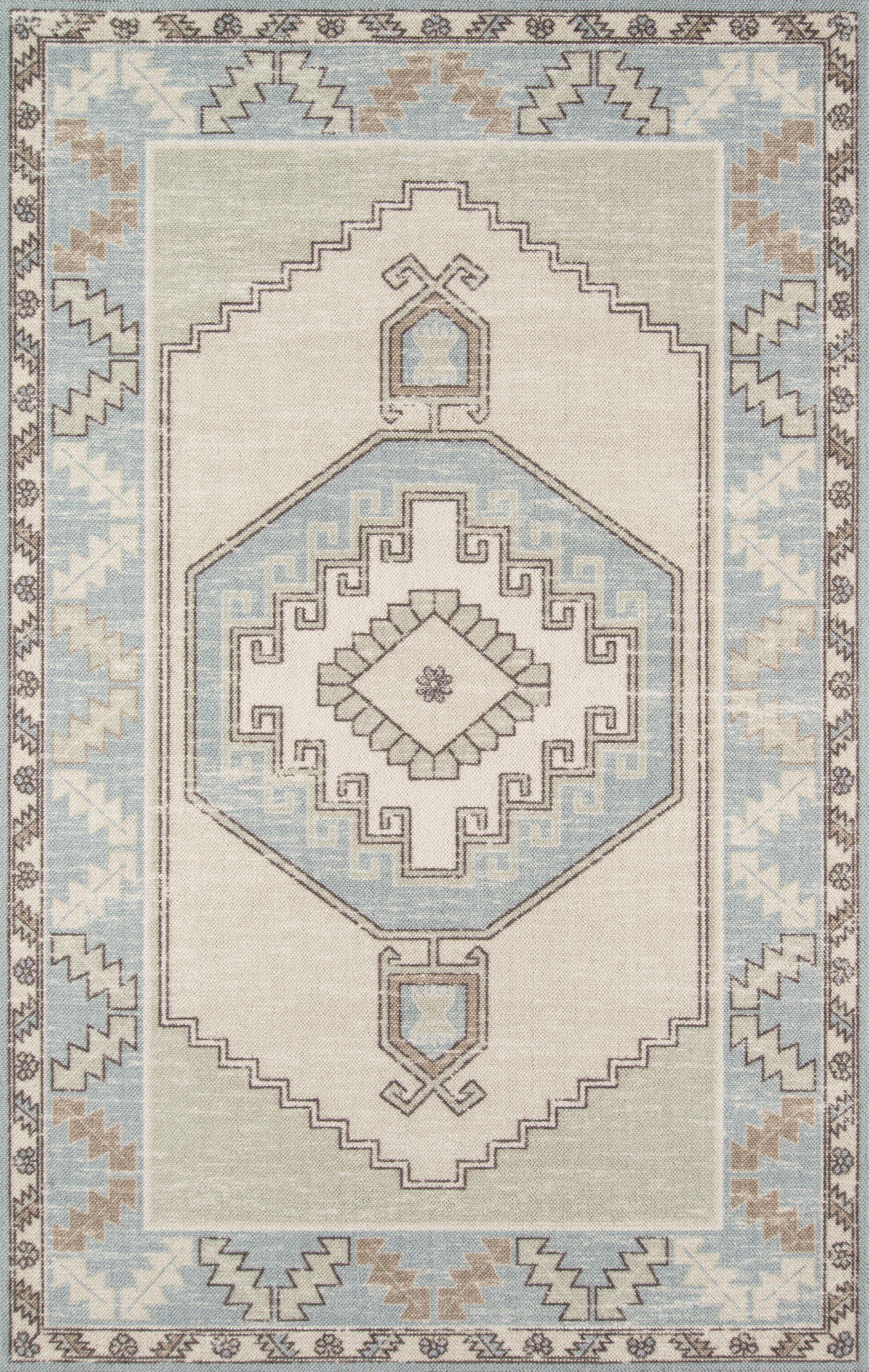 Momeni  Anatolia Wool Blend Traditional Medallion Area Rug Light Blue 9'9" x 12'6" 10' x 14' Indoor Rectangle