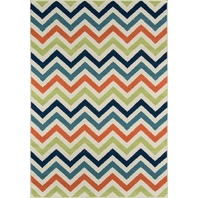 Momeni  Baja Chevron Indoor Outdoor Rug Multi 3'11" x 5'7" Graphic, Stripe, Chevron 4' x 6' Outdoor, Indoor Entryway, Patio Blue, Orange, Green