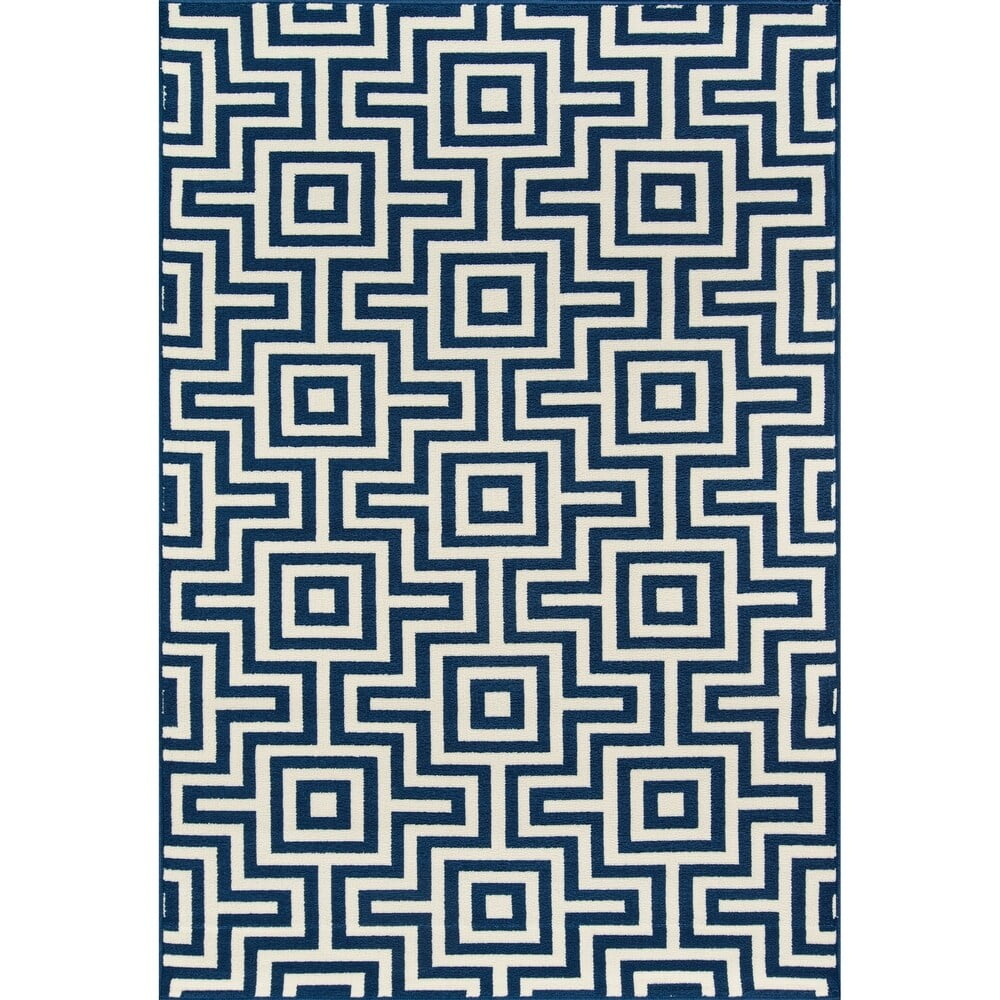 Momeni  Baja Retro Indoor Outdoor Rug Navy 8'6" x 13' Graphic, Geometric 8' x 10' Outdoor, Indoor Entryway, Patio White Rectangle