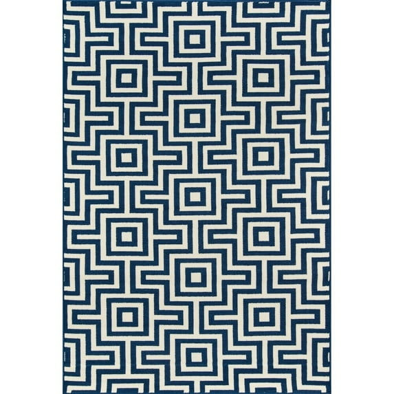 Momeni  Baja Retro Indoor Outdoor Rug Navy 8'6" x 13' Graphic, Geometric 8' x 10' Outdoor, Indoor Entryway, Patio White Rectangle