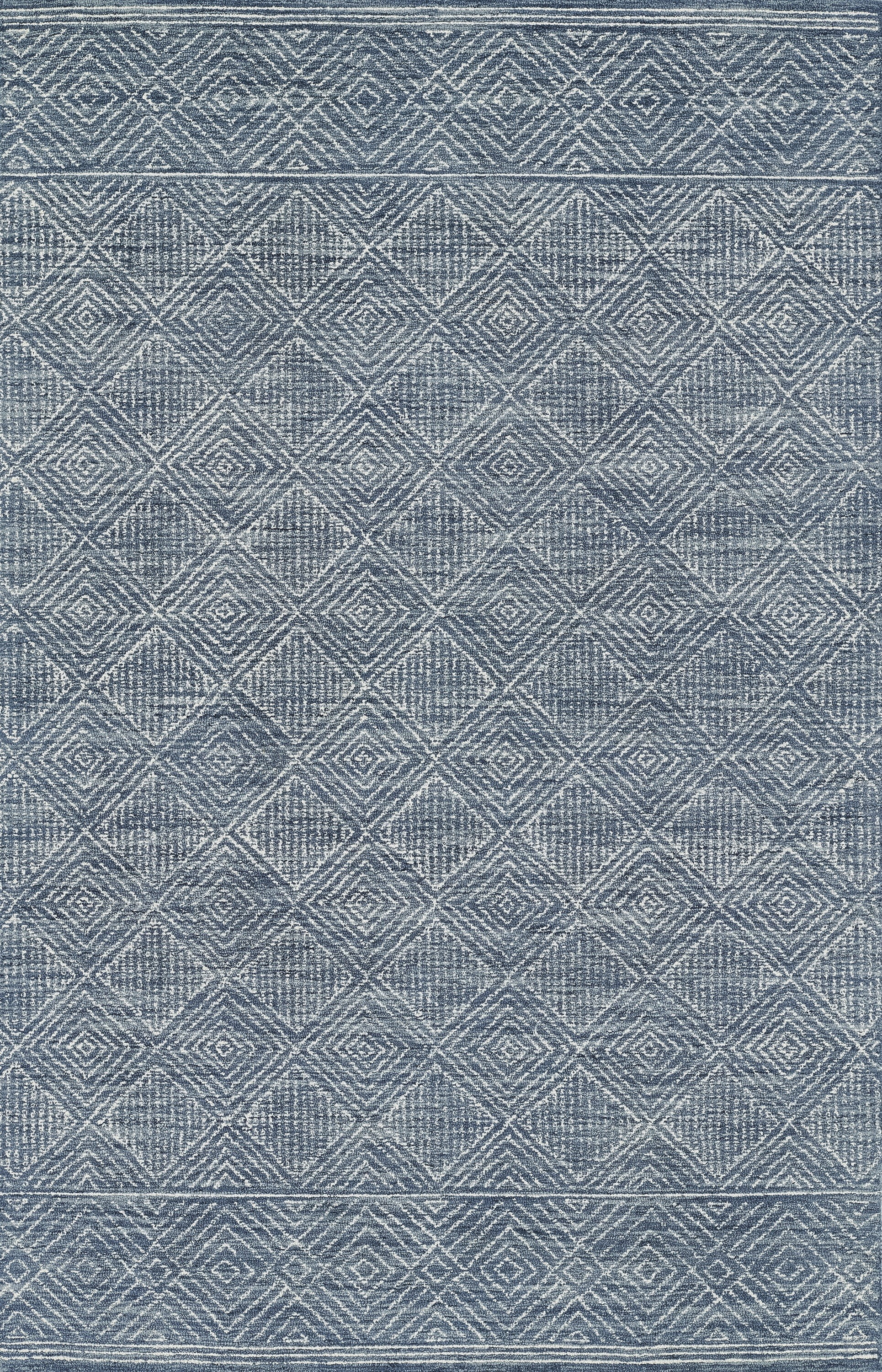 Momeni Mallorca Hand Hooked Wool Geometric Denim Area Rug 5' X 8'