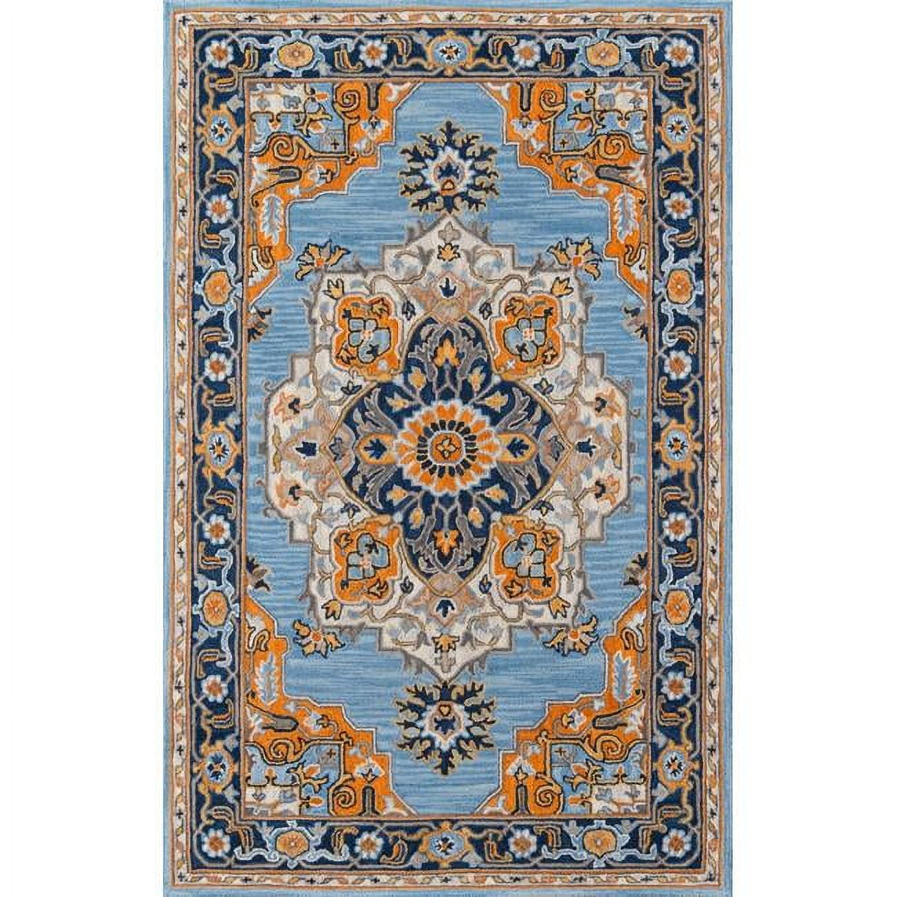 Momeni  Ibiza Hand-tufted Traditional Medallion Wool Area Rug Blue 2' x 3' 2' x 3' Indoor,Accent Orange Rectangle