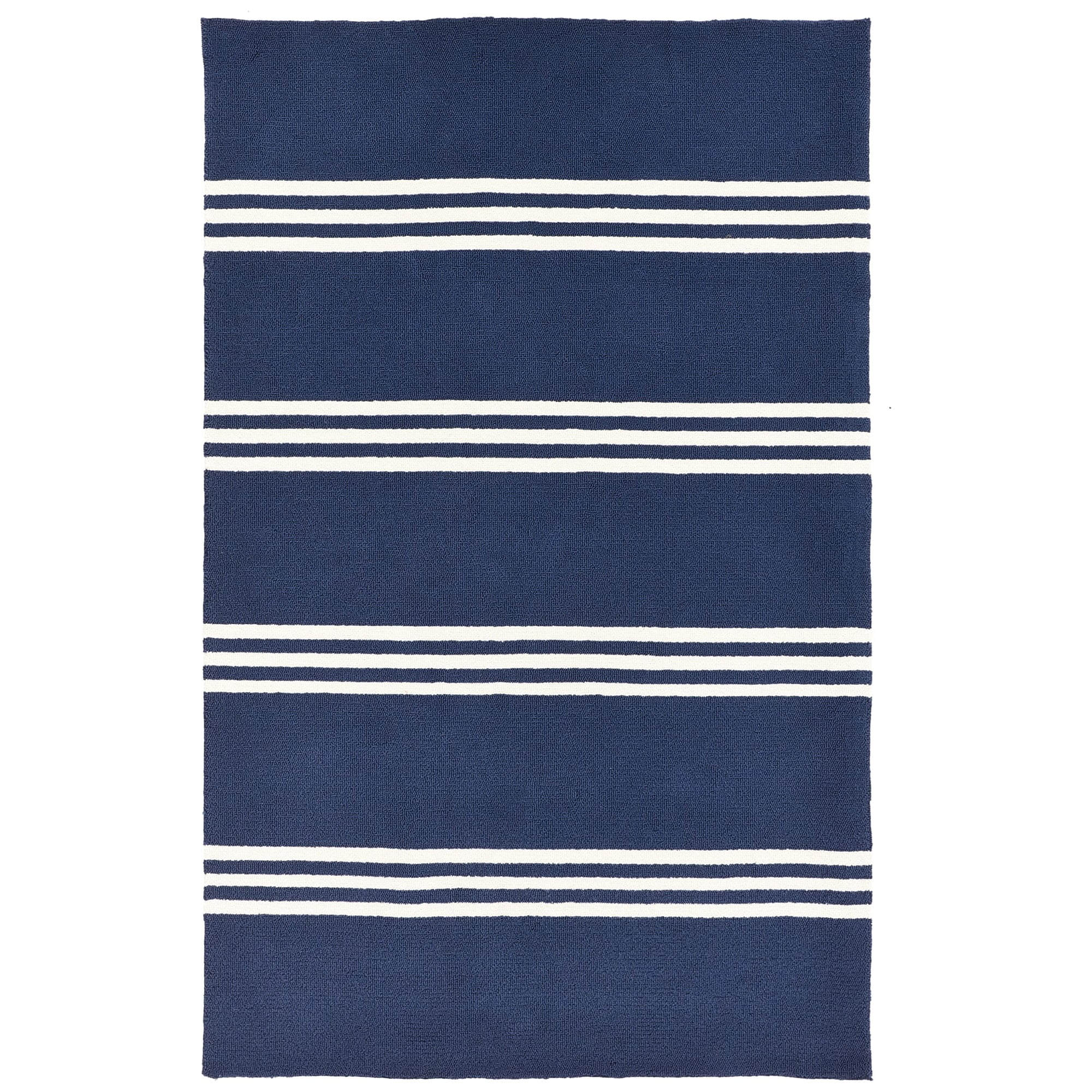 Momeni  Veranda Hand Hooked Contemporary Striped Indoor Outdoor Rug Maritime Blue 5' x 8' Latex Free Polypropylene Stripe, Solid 0.25 - 0.5 inch