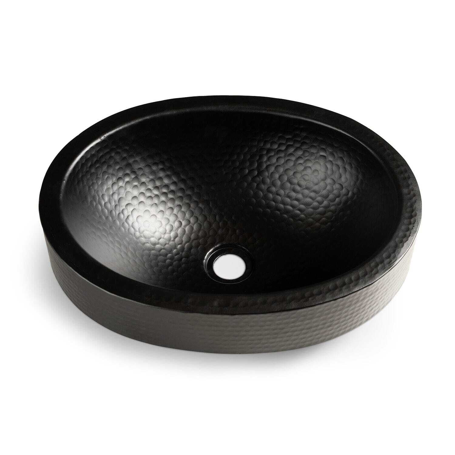 Matte Black Hand Hammered Oval Vessel Sink, 17 inches