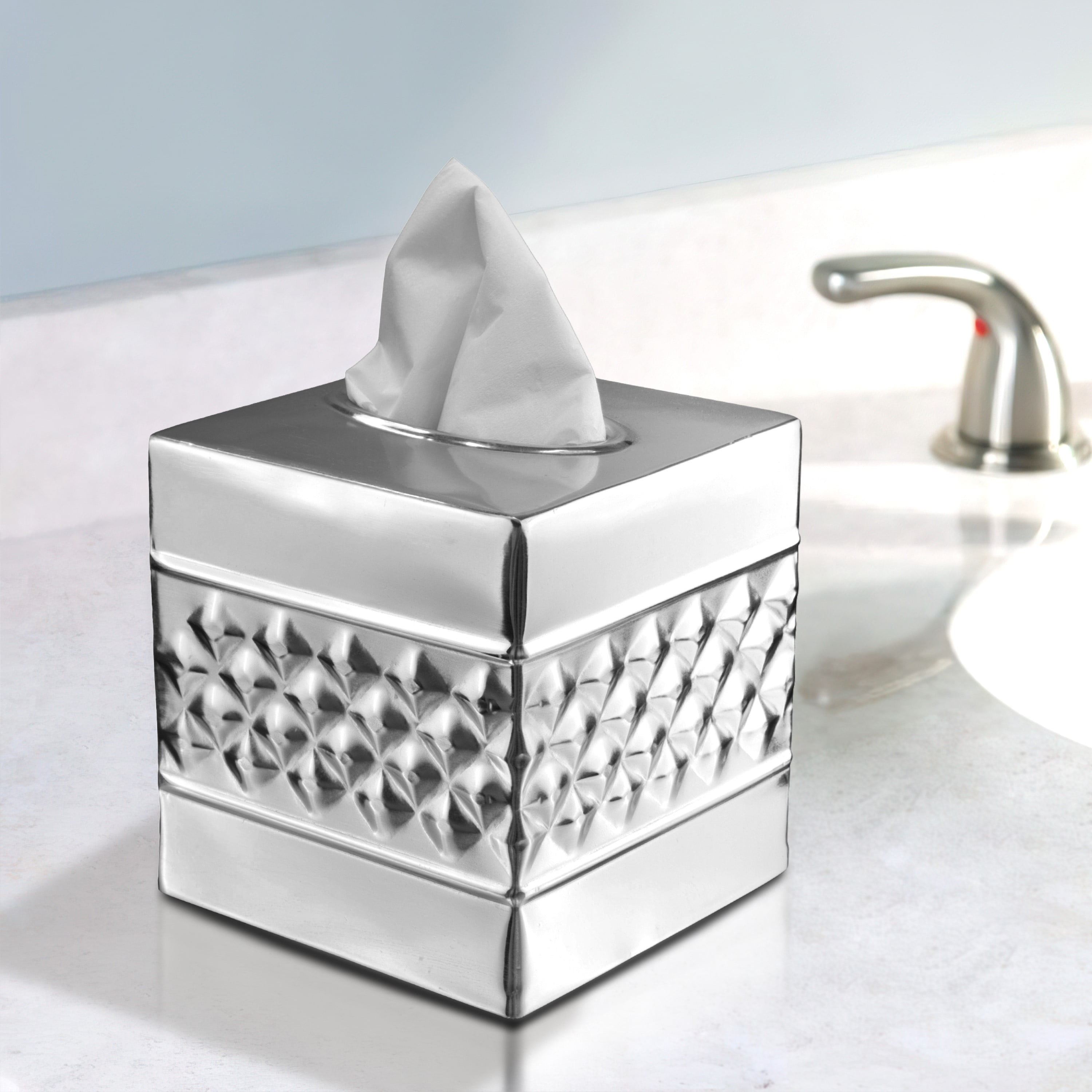 Monarch Abode Geometric Embossed Metal Tissue Box Cover