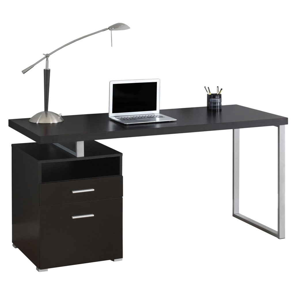 Monarch Computer Desk 60"L / Cappuccino / Silver Metal