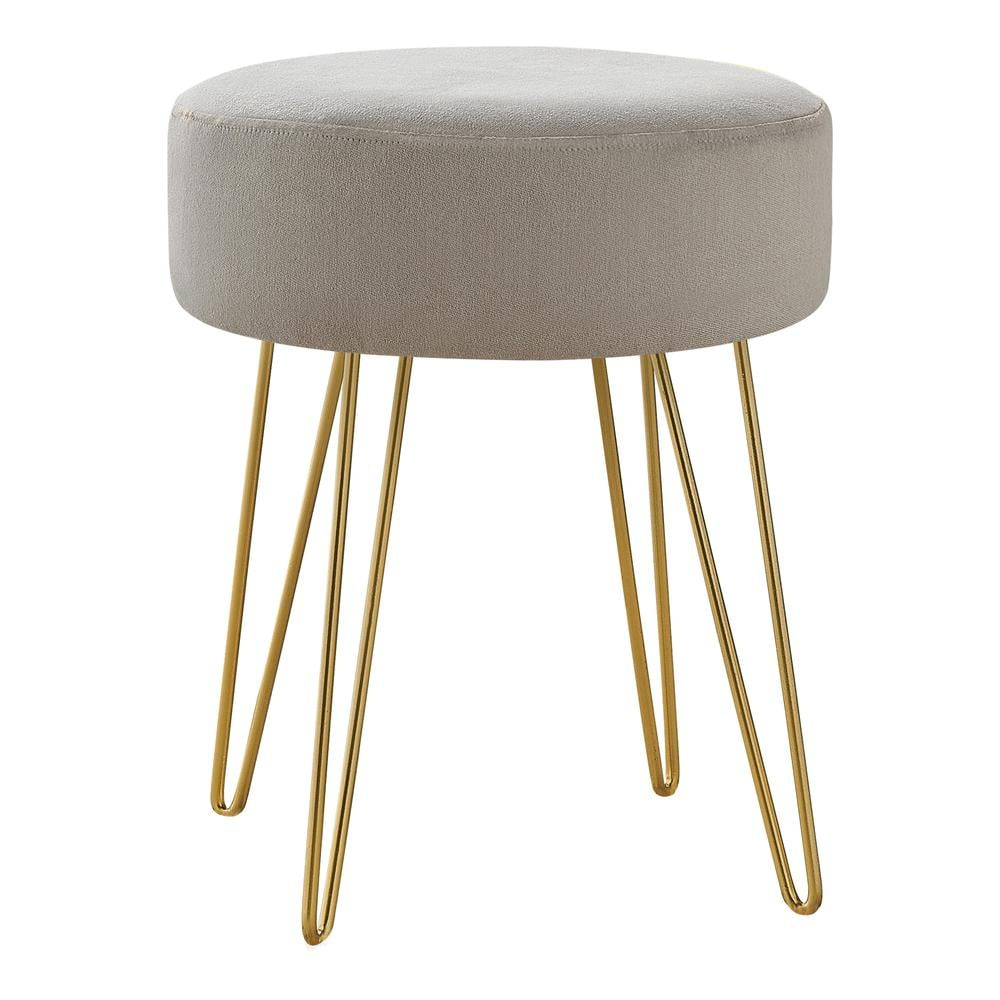 Ottoman, Pouf, Footrest, Foot Stool, 14" Round, Fabric, Metal Legs, Beige, Gold, Contemporary, Modern