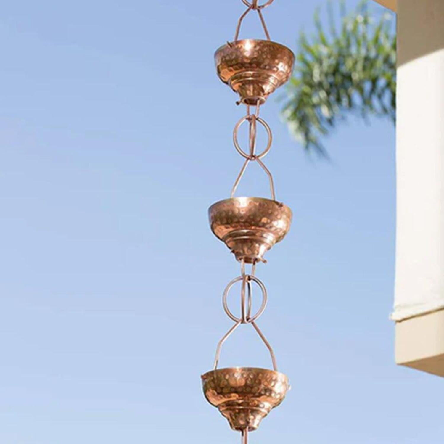 Monarch Rain Chains Pure Copper Eastern Hammered Cup Rain Chain Replacement Downspout for Gutters, 8-1/2 Feet Length