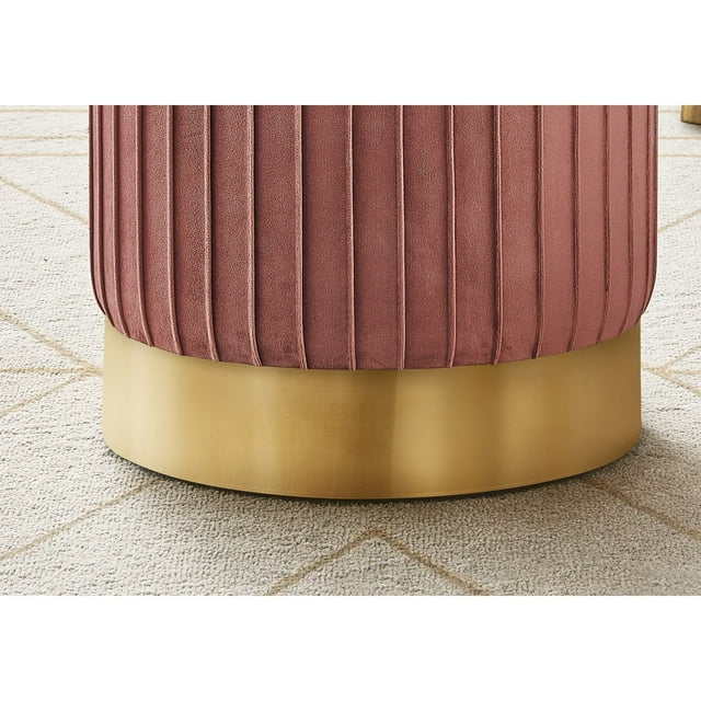 Monarch Specialties 14 In. Ottoman Round, Velvet, Metal Base, Pink, Gold