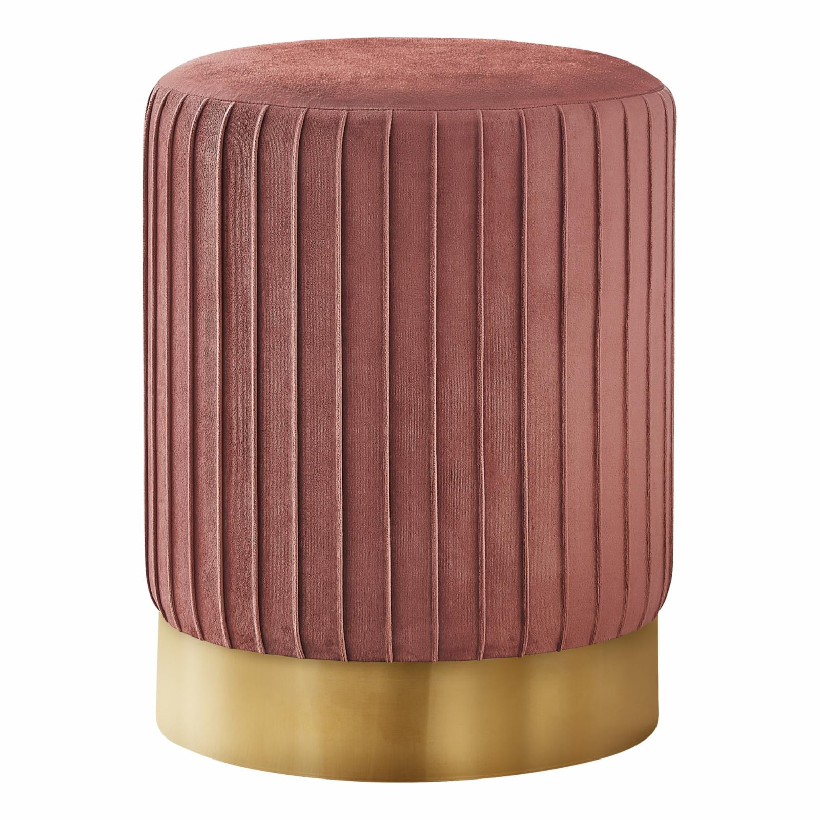 Monarch Specialties 14 In. Ottoman Round, Velvet, Metal Base, Pink, Gold